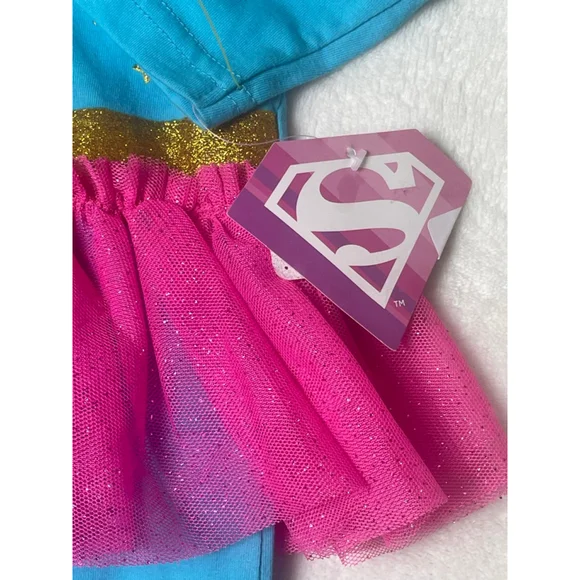 Girls Supergirl Footie 6-9 Months Blue Pink Glitter tutu - Picture 5 of 6